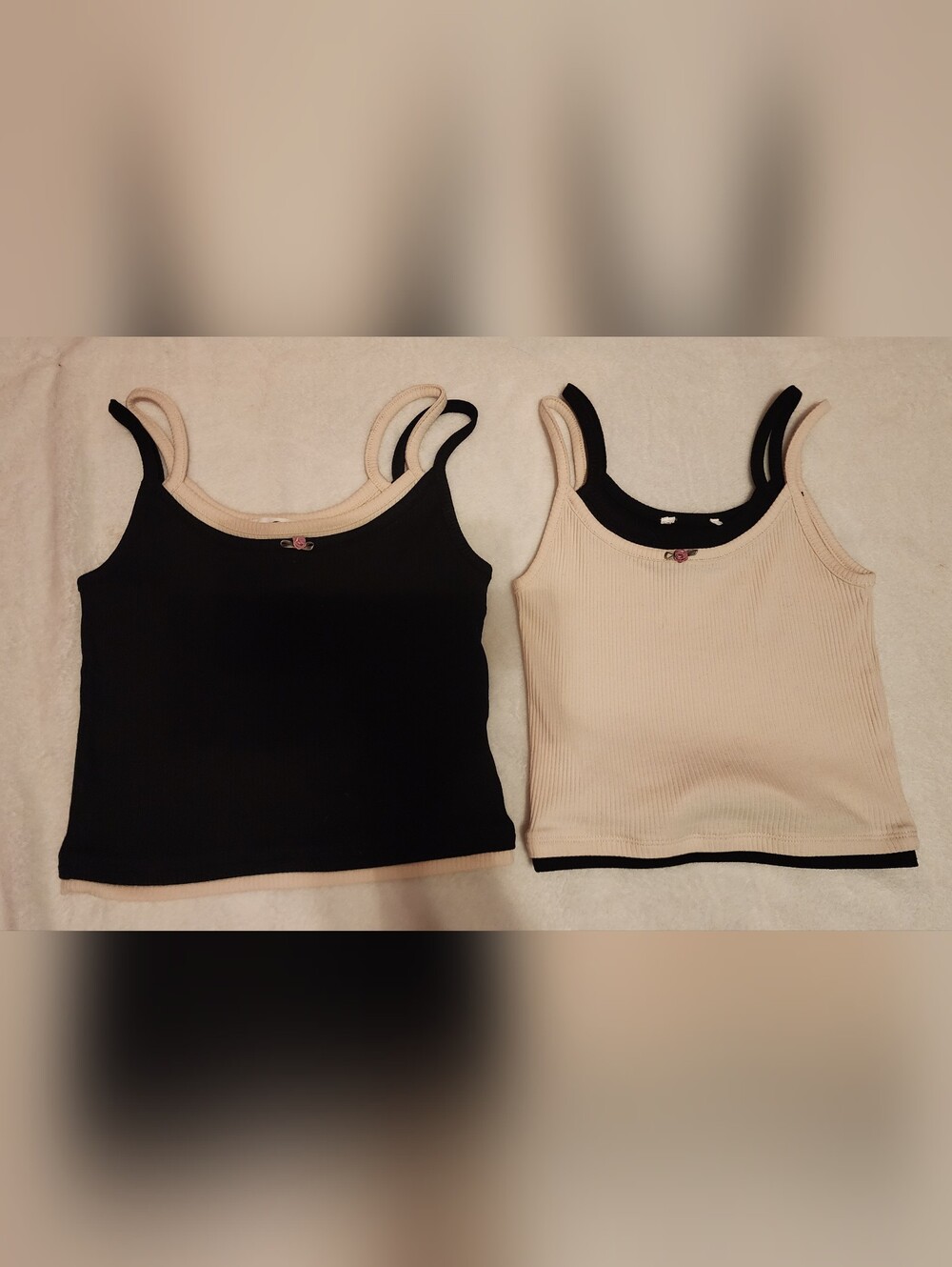 Sugar & Jade Girls Ribbed Layered Cami Tank Top Set Black Cream L 12/14